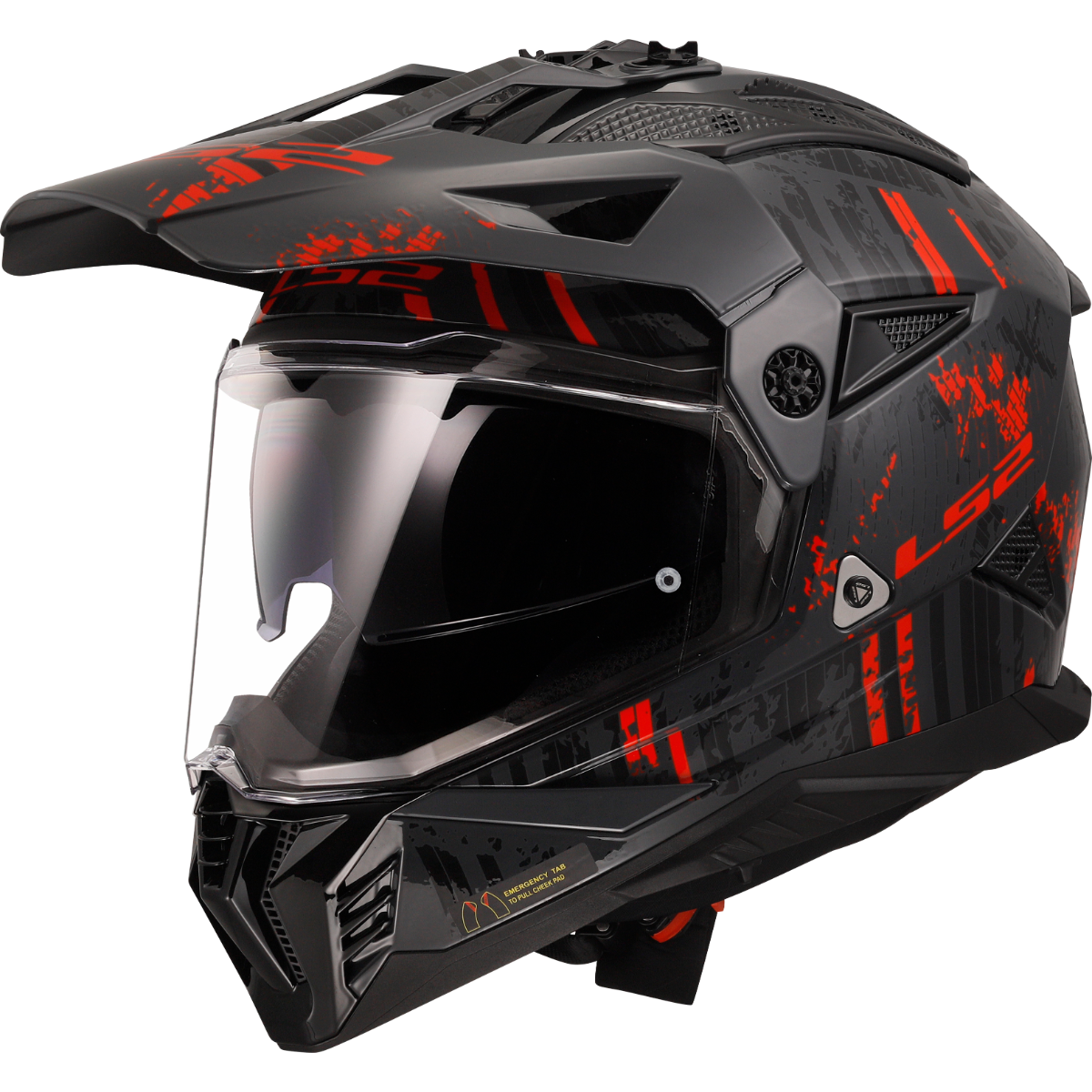 Casque Moto LS2 Pioneer II Crazy - Matt Black Red, Homologué ECE 22.06, Prêt Pour Bluetooth