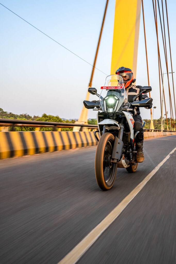 2025 KTM 390 Adventure riding on scenic Goa roads by Sherman Hale Nazareth